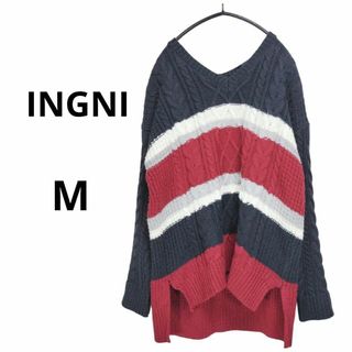 イング(INGNI)の【INGNI】イング ニット セーター（M）ボーダー ケーブル編み ブラック(ニット/セーター)