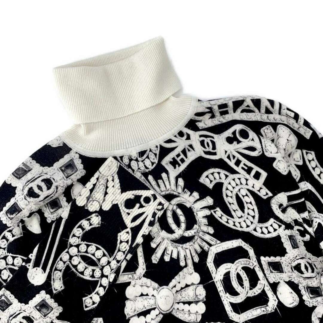 CHANEL(シャネル)のシャネル ニット タートルネック ココマーク カシミヤ レディースサイズ34 CHANEL 黒 白 レディースのトップス(ニット/セーター)の商品写真