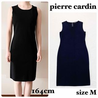 ピエールカルダン(pierre cardin)の【極美品】ピエールカルダン　ノースリーブストレッチワンピース　ブラック　M(ひざ丈ワンピース)