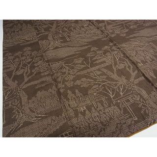 平和屋-こころ店■上質な紬　風景樹林文　着丈155cm　裄丈63cm　正絹　逸品　B-oa8336(着物)