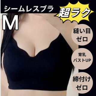 シームレス ノンワイヤ 育乳ブラ M トップブラ ナイトブラ パッド付き ジム(ブラ)