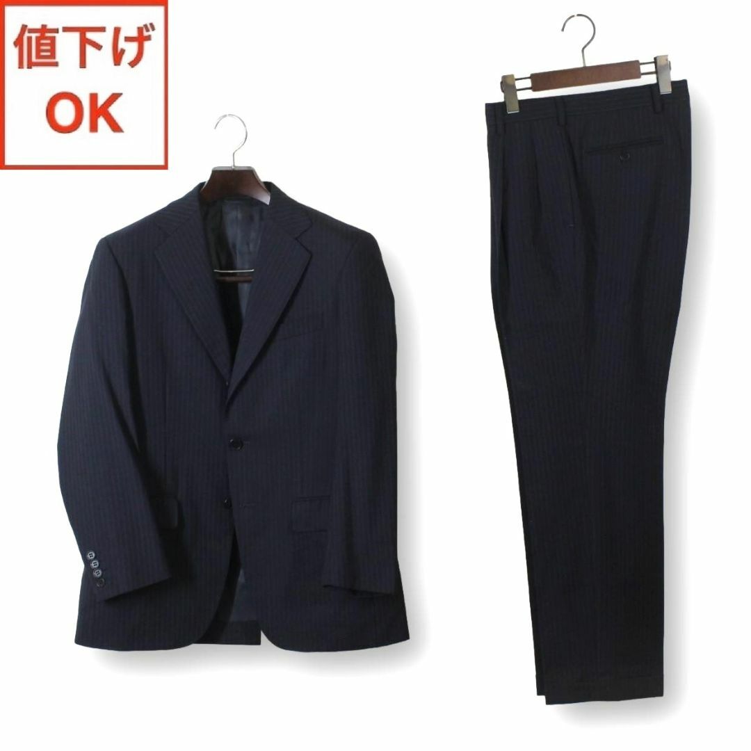 46【美品】ニューヨーカー スーツ A5 メンズ M ネイビー 紺 面接ビジネス