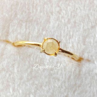 高品質天然石指輪💍シトリンローズカットの華奢リング フリーサイズ 18KGP(リング)