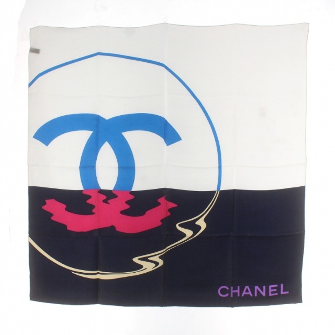 最大50%OFF シャネル CHANEL スカーフ 大判 ココマーク シルク 紺 白 マルチカラー