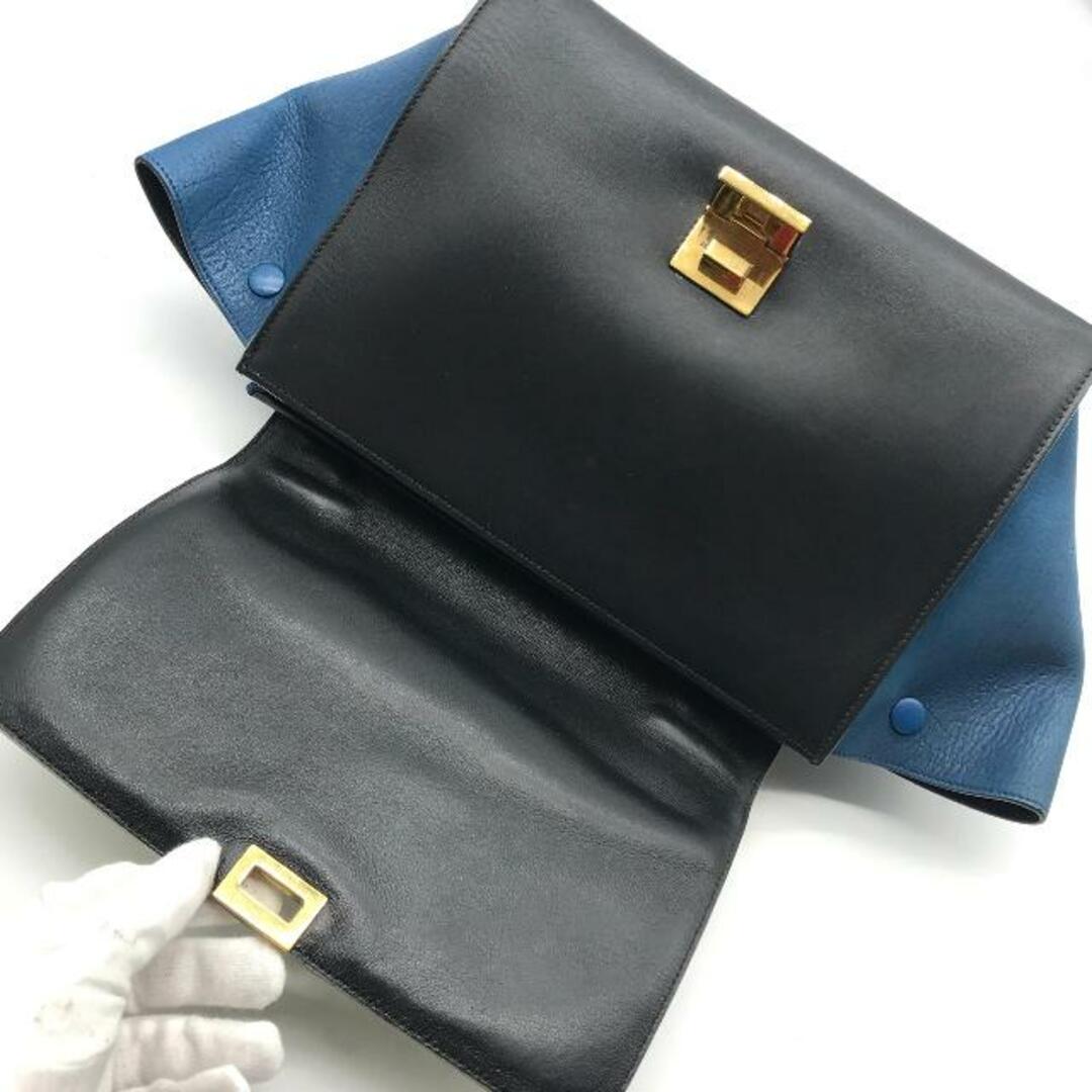 celine(セリーヌ)の美品 CELINE セリーヌ トラペーズ レザー 2WAY ハンド バッグ ブルー|ブラック|ホワイト k1118 レディースのバッグ(ハンドバッグ)の商品写真