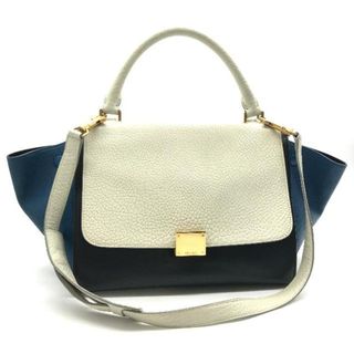 セリーヌ(celine)の美品 CELINE セリーヌ トラペーズ レザー 2WAY ハンド バッグ ブルー|ブラック|ホワイト k1118(ハンドバッグ)