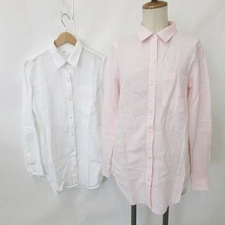 ギャップ(GAP)のGAP シャツ 2枚セット カジュアルシャツ 長袖 麻 ピンク 白 XXS(シャツ/ブラウス(長袖/七分))