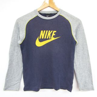 ナイキ(NIKE)のナイキ 長袖Tシャツ ロゴT ラグラン袖 スポーツウエア キッズ 男の子用 Sサイズ ネイビー×グレー NIKE(Tシャツ/カットソー)