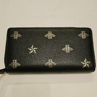 グッチ(Gucci)のGUCCI ビースター アニマリエ 長財布 ラウンドジップ レザー 黒(長財布)