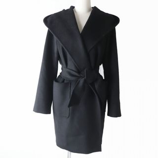 マックスマーラ(Max Mara)の極美品☆正規品 MaxMara マックスマーラ 白タグ フード・ベルト付き キャメル100％ ラップコート ブラック 黒 40 レディース イタリア製(その他)