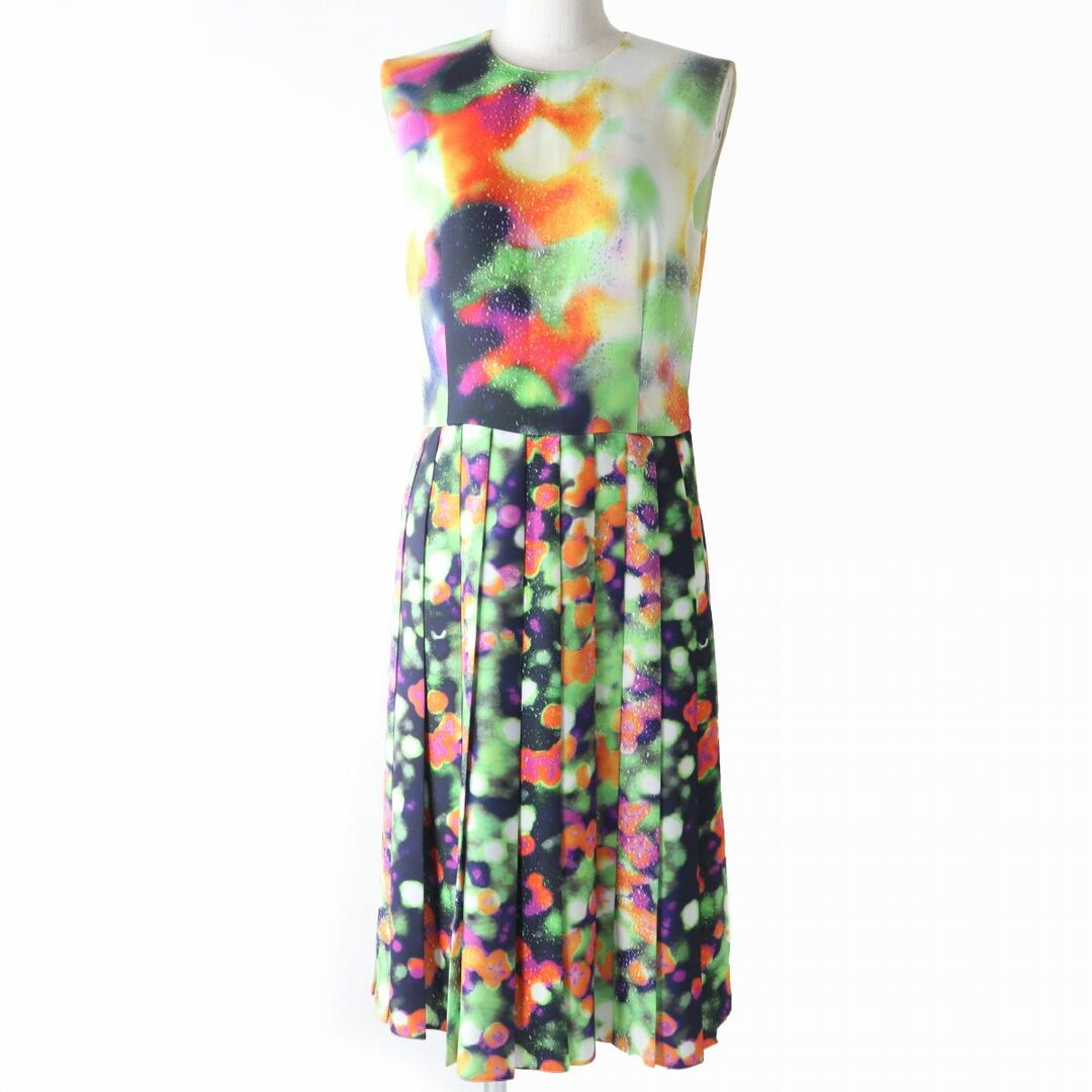 PRADA - 極美品☆正規品 PRADA プラダ 18年 P37D0 ウエスト切替 ノースリーブ プリーツワンピース/ドレス マルチカラー 40 レディース イタリア製