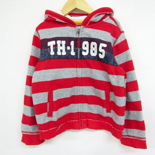 トミーヒルフィガー(TOMMY HILFIGER)のトミーヒルフィガー ジップアップパーカー スウェット スエット ボーダー柄 キッズ 男の子用 5Tサイズ レッド×グレー TOMMY HILFIGER(Tシャツ/カットソー)