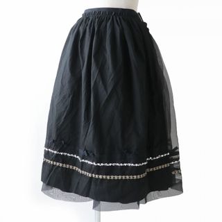 コムデギャルソン(COMME des GARCONS)の極美品☆正規品 tricot COMME des GARCONS トリココムデギャルソン TB-S205 異素材 膝丈 ラップスカート ブラック S レディース 日本製(ひざ丈スカート)