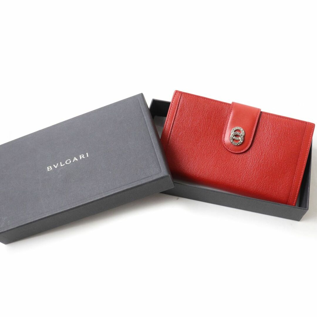 BVLGARI(ブルガリ)の極美品☆BVLGARI ブルガリ ドッピオトンド ロゴ金具付き 2つ折り 財布/レザーウォレット レッド 赤 レディース イタリア製 箱付き　J06-st30329-901 レディースのファッション小物(財布)の商品写真