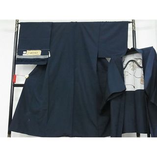 平和屋-こころ店■男性　紬　アンサンブル　玉節つむぎ　色無地　濃藍色　正絹　逸品　A-cs7432(着物)