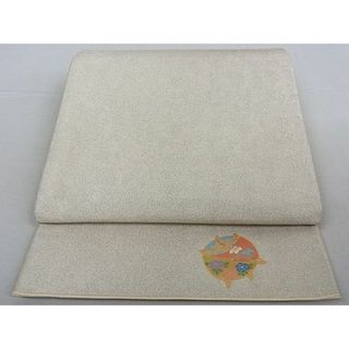 平和屋-こころ店■全通柄袋帯　糸巻き花文　ワンポイント　銀通し地　正絹　逸品　A-og1116(帯)