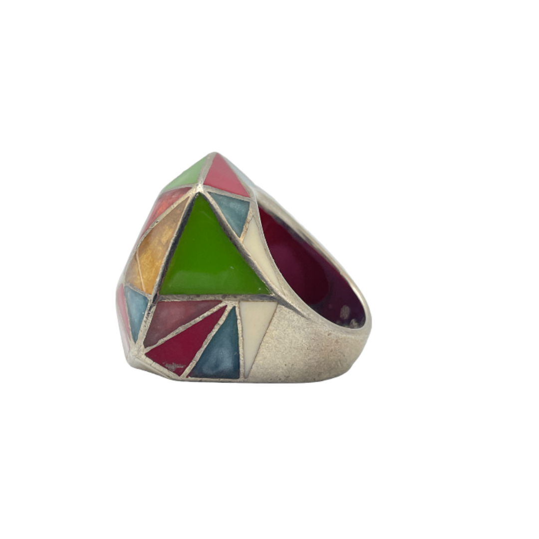 シルバー925 15号 ステンドグラス風 リング 指輪 アクセサリー レディース おしゃれ 幾何学模様 中古 W４ レディースのアクセサリー(リング(指輪))の商品写真