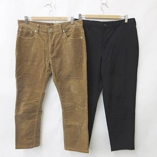 ジーユー(GU)のGU パンツ 2枚セット ストレート ロング コーデュロイ 茶 黒 XL(スラックス)