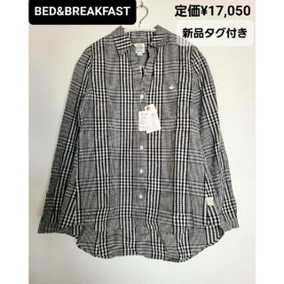 BED&BREAKFAST - 新品☆BED&BREAKFAST　チェック柄美シルエットビッグシャツ　ネイビー