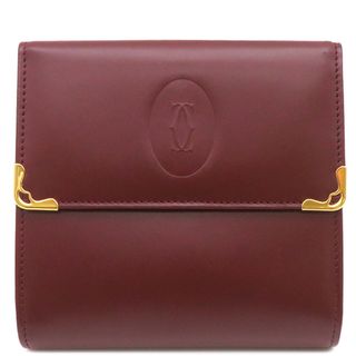 Cartier - カルティエ Cartier 二つ折り財布 マストライン Wホック財布 レザー ボルドー ゴールド金具 マスト ドゥ カルティエ  【箱】【中古】