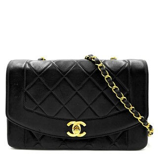 シャネル(CHANEL)の【在庫一掃】CHANEL シャネル ショルダーバッグ マトラッセ ダイアナ23 ターンロック ココマーク 肩掛け 斜め掛け チェーン ココ 鞄 かばん ラムスキン    ブラック 黒 ゴールド金具 レディース【中古品】(ショルダーバッグ)