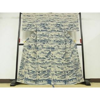 平和屋-こころ店■付下げ　人物風景草花文　着丈163.5cm　裄丈65cm　正絹　逸品　B-zg8475(着物)