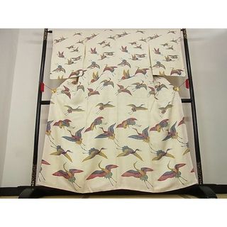 平和屋-こころ店■訪問着　飛鶴文　着丈160cm　裄丈63.5cm　正絹　逸品　A-ja5548(着物)