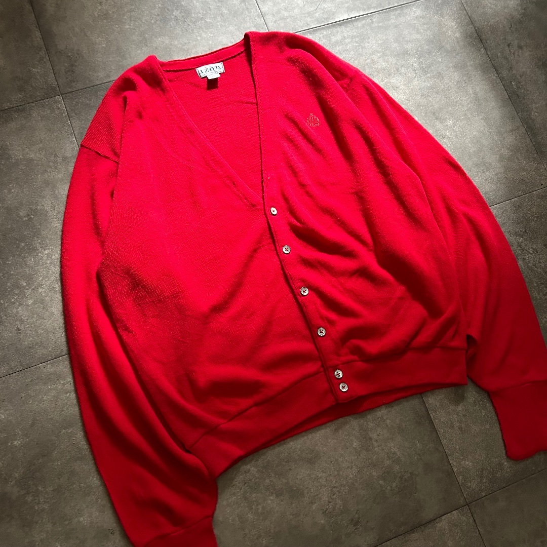 80s izod アイゾッド アクリルカーディガン USA製 レッド XL メンズのトップス(カーディガン)の商品写真