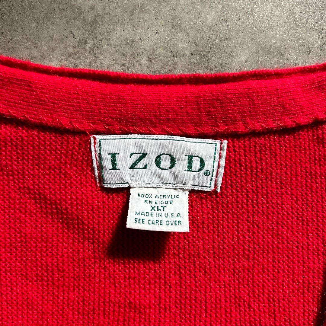 80s izod アイゾッド アクリルカーディガン USA製 レッド XL メンズのトップス(カーディガン)の商品写真