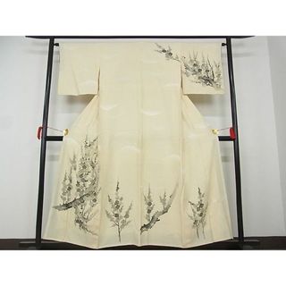 平和屋-こころ店■訪問着　手描き　枝梅文　着丈155.5cm　裄丈63.5cm　正絹　逸品　1B-wt1631(着物)