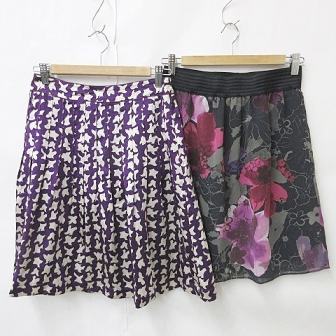 ICB(アイシービー)のアイシービー スーナウーナ プリーツスカート フレアスカート 紫 黒 2 38 レディースのスカート(ひざ丈スカート)の商品写真