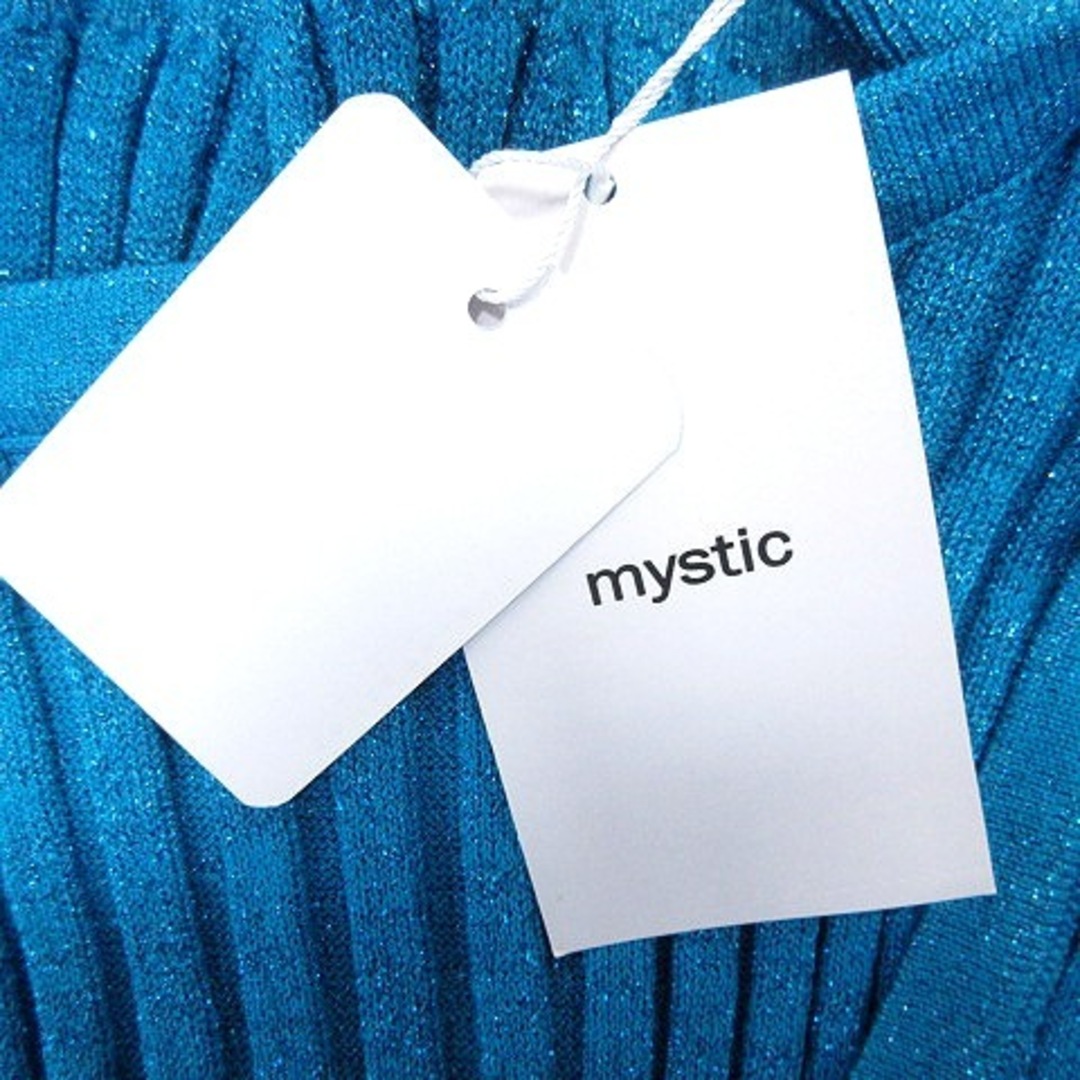 mystic(ミスティック)のミスティック ニットカーディガン ショート丈 リブ ラメ 長袖 F 水色 レディースのトップス(カーディガン)の商品写真