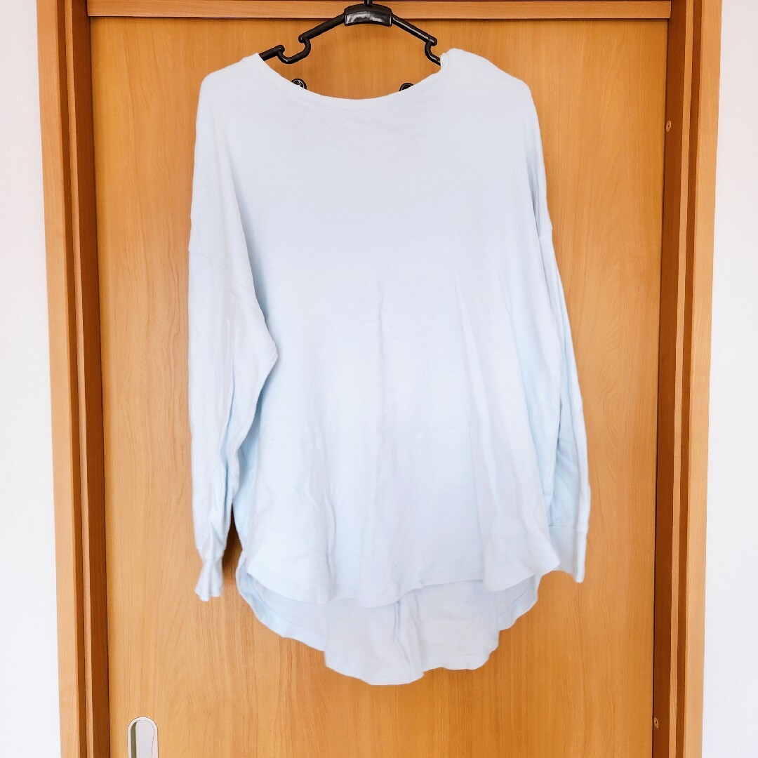 【Lサイズ】USAコットン長袖 水色 レディースのトップス(Tシャツ(長袖/七分))の商品写真
