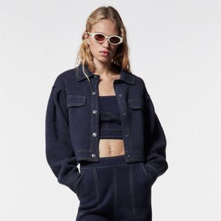 ザラ(ZARA)のzara デニムテイストニットカーディガン(カーディガン)