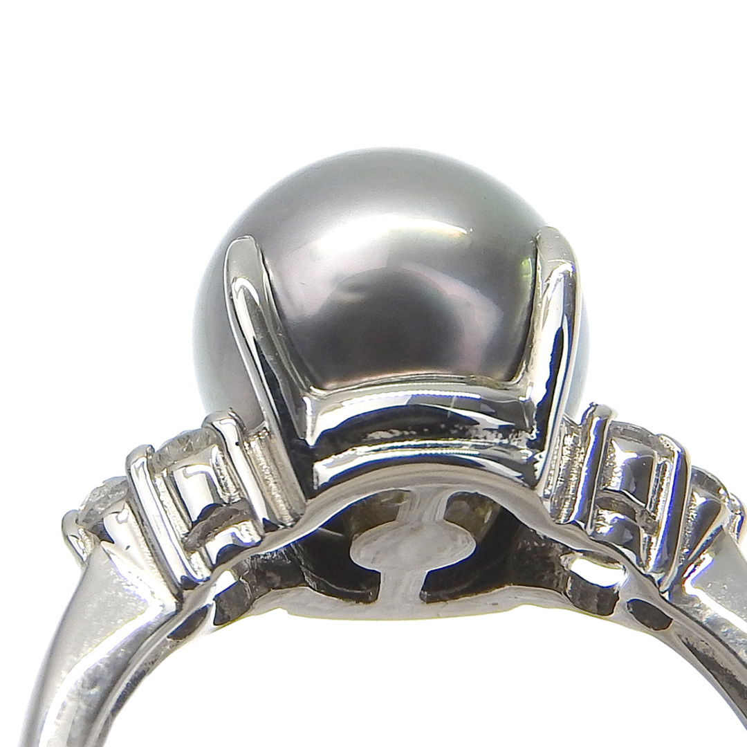 10.2ｍｍ Pt900プラチナ×ブラックパール（黒蝶真珠）×ダイヤモンド 13号 0.15 約6.3g レディース リング・指輪 レディースのアクセサリー(リング(指輪))の商品写真