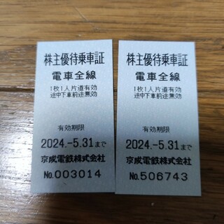 京成電鉄　株主優待乗車証　乗車券2枚（24年5月末期限）(その他)
