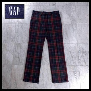 ギャップ(GAP)の00s 古着 OLD GAP ウール チェックパンツ ネイビー 緑 W30(スラックス)