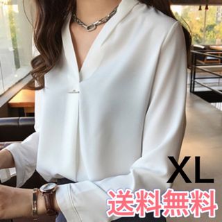 レディース  ブラウス シャツ  長袖　白　XL　 通勤　就活　きれいめ　女子会(シャツ/ブラウス(長袖/七分))