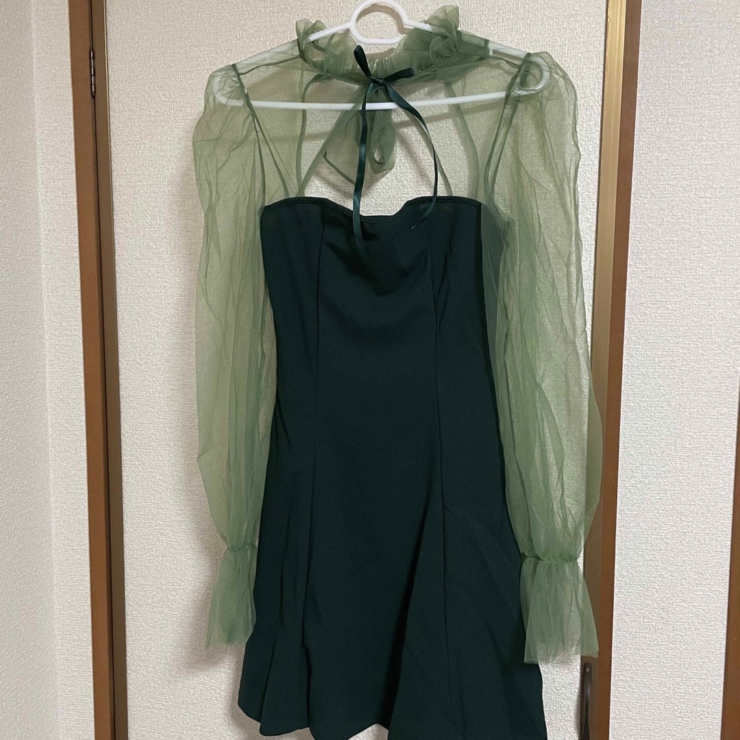  天使界隈 量産型 地雷 L ワンピース グリーン リボンタイ 可愛い ドレス  レディースのワンピース(ひざ丈ワンピース)の商品写真