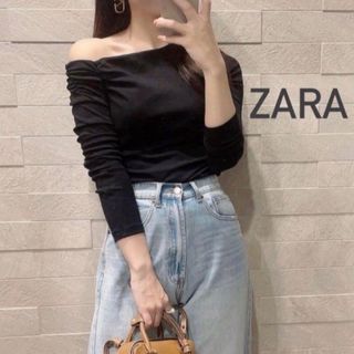 ザラ(ZARA)の【オンライン完売】ZARAギャザーTシャツ⭐︎ブラックSサイズ(Tシャツ/カットソー(七分/長袖))