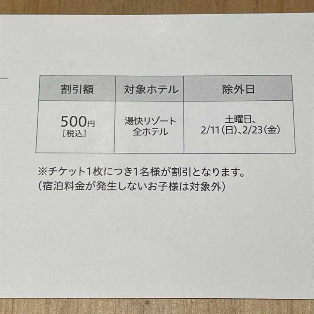 湯快リゾート 割引チケット 4枚 チケットの優待券/割引券(宿泊券)の商品写真