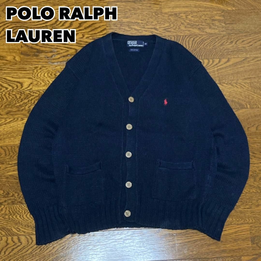 POLO RALPH LAUREN(ポロラルフローレン)のPOLO RALPH LAUREN カーディガン ネイビー 刺繍ロゴ M メンズのトップス(カーディガン)の商品写真