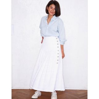 マディソンブルー(MADISONBLUE)のMADISONBLUE GATHER LONG SKIRT TWEED 白(ロングスカート)