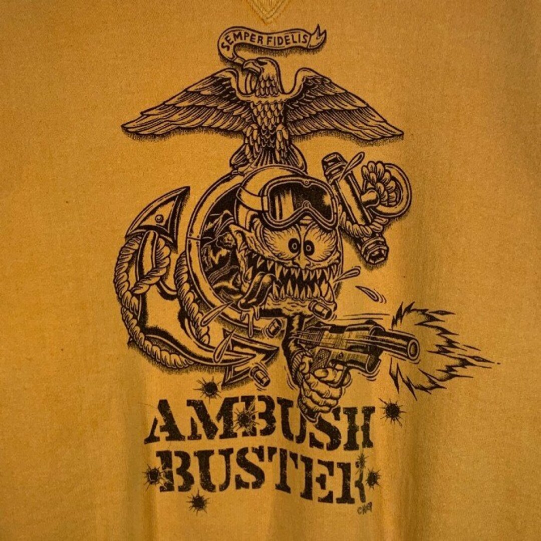 The Real McCOY's リアルマッコイズ AMBUSH BUSTER 前V プリントスウェットクルーネック イエロー HAMMER Size M メンズのトップス(スウェット)の商品写真