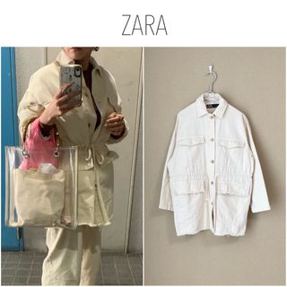 ザラ(ZARA)のZARA フリンジミリタリージャケット　切りっぱなし　KBF Ungrid(ミリタリージャケット)