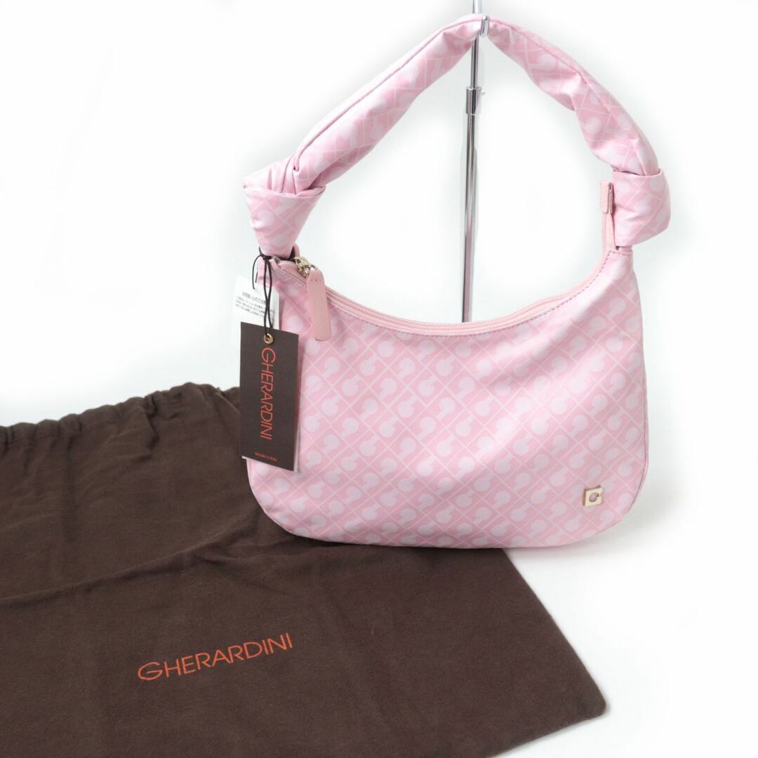 GHERARDINI(ゲラルディーニ)の未使用品☆定価33000円 GHERARDINI ゲラルディーニ GHA0174SA NICLA SOFTY ソフティ 総柄 ロゴ金具付 ハンドバッグ ピンク 伊製 保存袋付 レディースのバッグ(ハンドバッグ)の商品写真