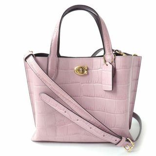 コーチ(COACH)の極美品☆COACH コーチ C8632 ウィロウ トート24 シグネチャー クロコ型押し レザー 2WAY ショルダーバッグ/トートバッグ ピンク 保存袋付き(トートバッグ)