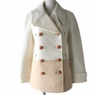 コーチ(COACH)の未使用品☆正規品 COACH コーチ レザー切替デザイン ダブルブレスト コート アイボリー×ベージュ XS USA製 レディース(その他)