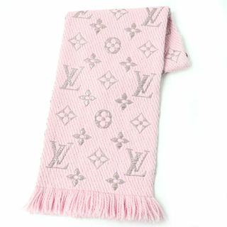 ルイヴィトン(LOUIS VUITTON)の美品☆正規品 ルイヴィトン M70466 モノグラム エシャルプ ロゴマニア シャイン シルク混 ニットマフラー ローズバレリーヌ イタリア製(マフラー/ショール)