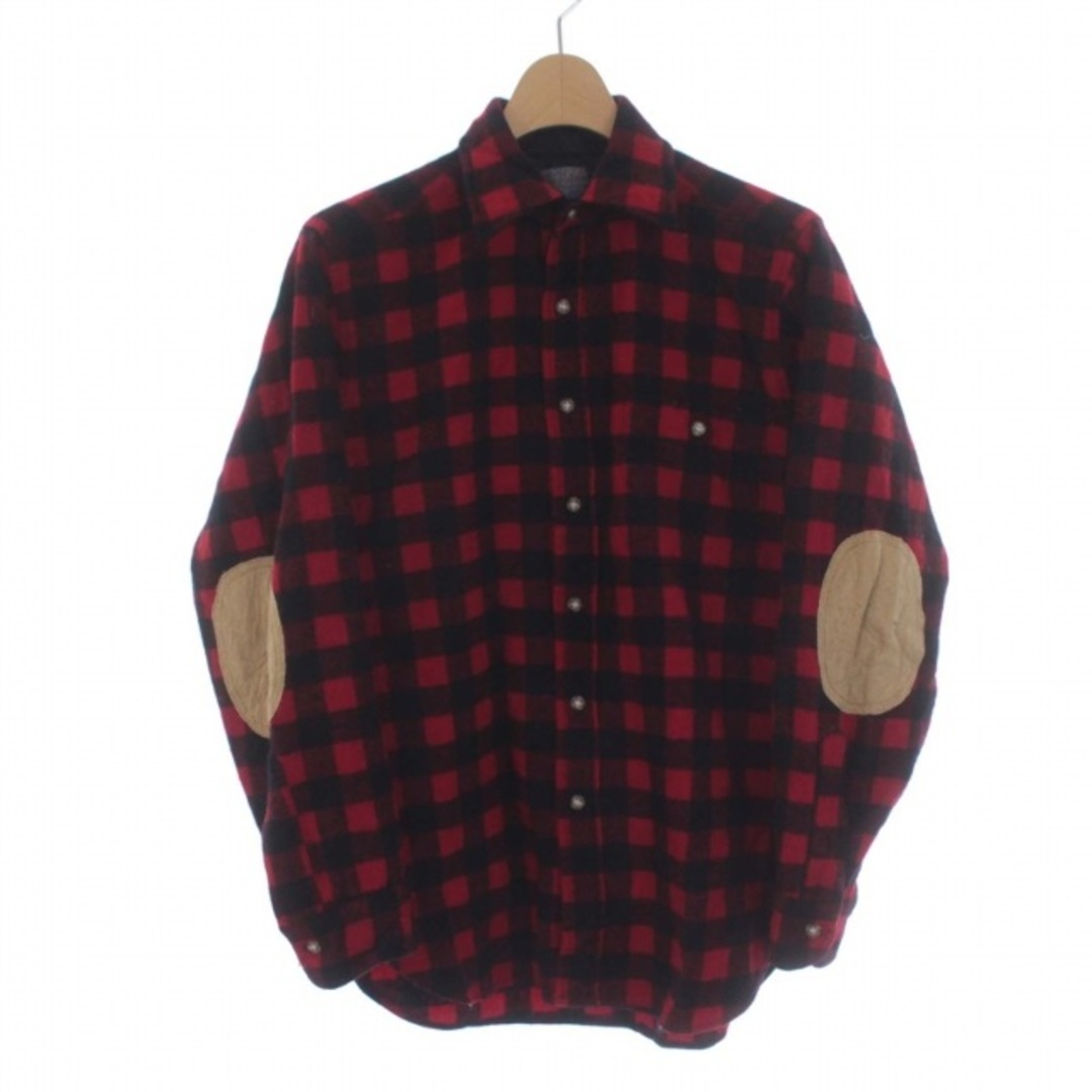 PENDLETON(ペンドルトン)のPENDLETON チェックシャツ 長袖 エルボーパッチ ウール S 赤 黒 メンズのトップス(シャツ)の商品写真